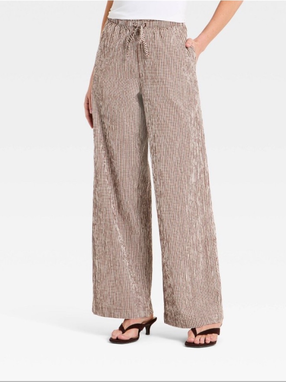 A New Day™ Women's Seersucker Effortless Pull-On Pants - Brown XL